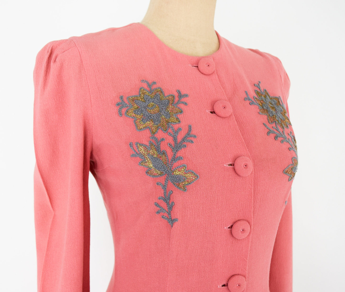 1940s Coral Crepe Evening Dress | 40s Coral Lounging Gown | Pink Crepe Long Dress | Barbara | Medium