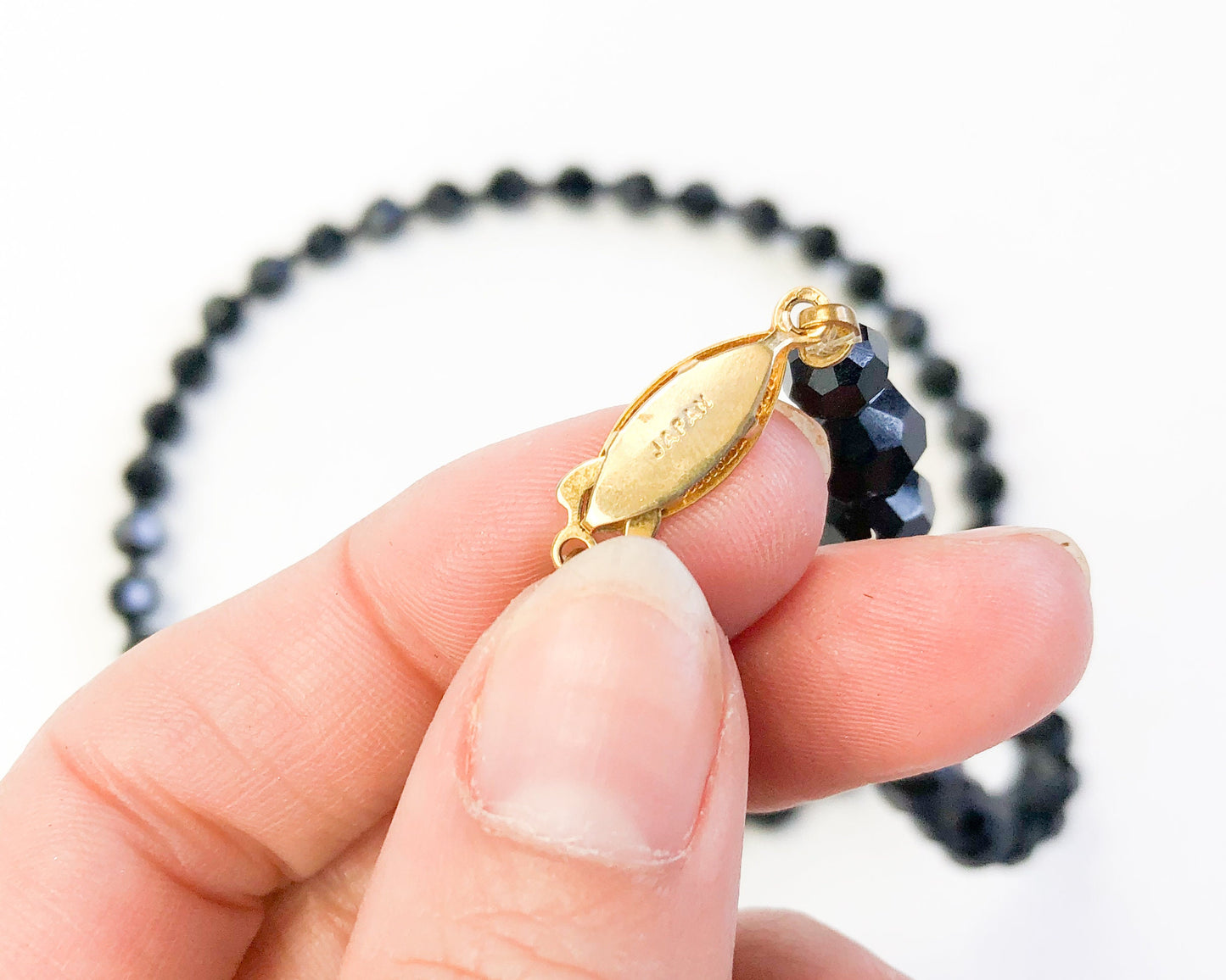 1950s Black Glass Necklace | 50s Black Faceted Glass Necklace | Black Glass Rope