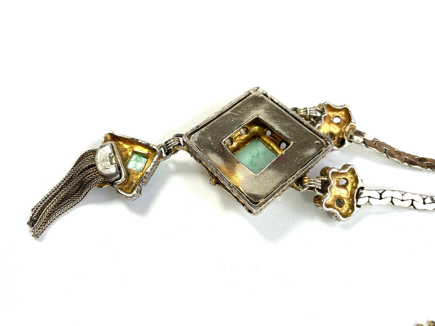 1940s Bronze & Turquoise Pendant Necklace  | 40s Turquoise Stone Pendant Necklace