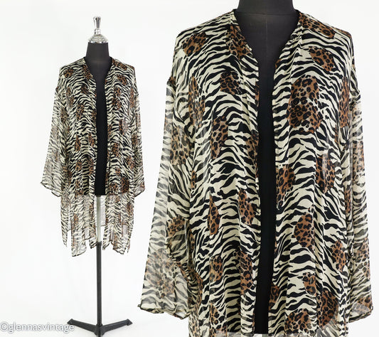 1980s Animal Print Sheer Silk Wrap Jacket, Large