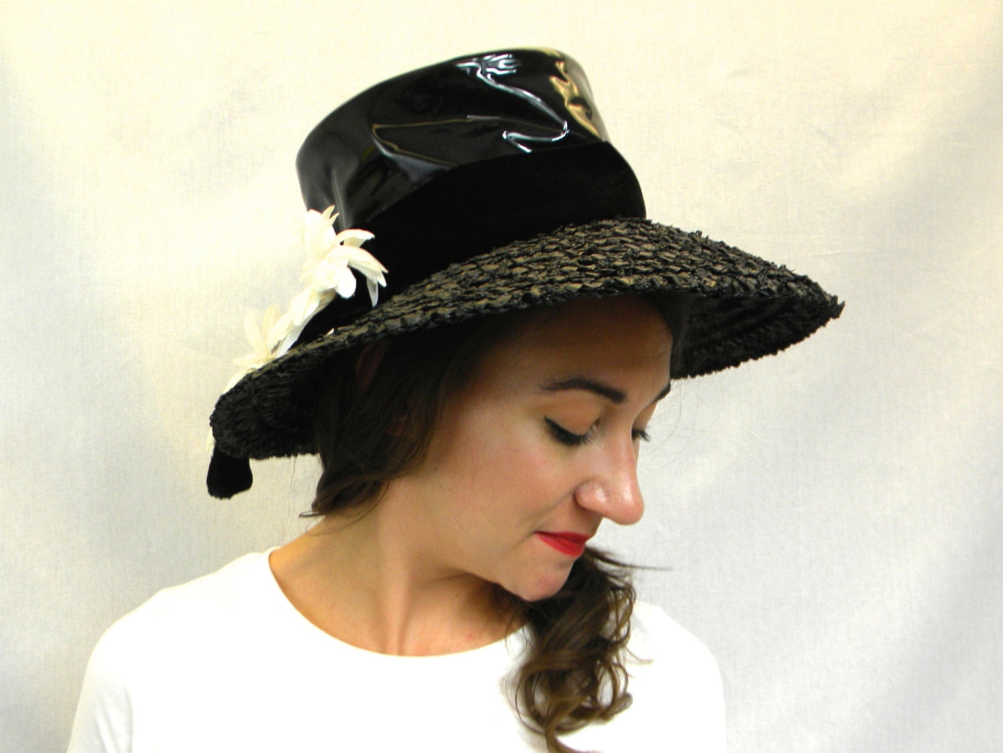 1970s Black Wide Brim Straw Hat