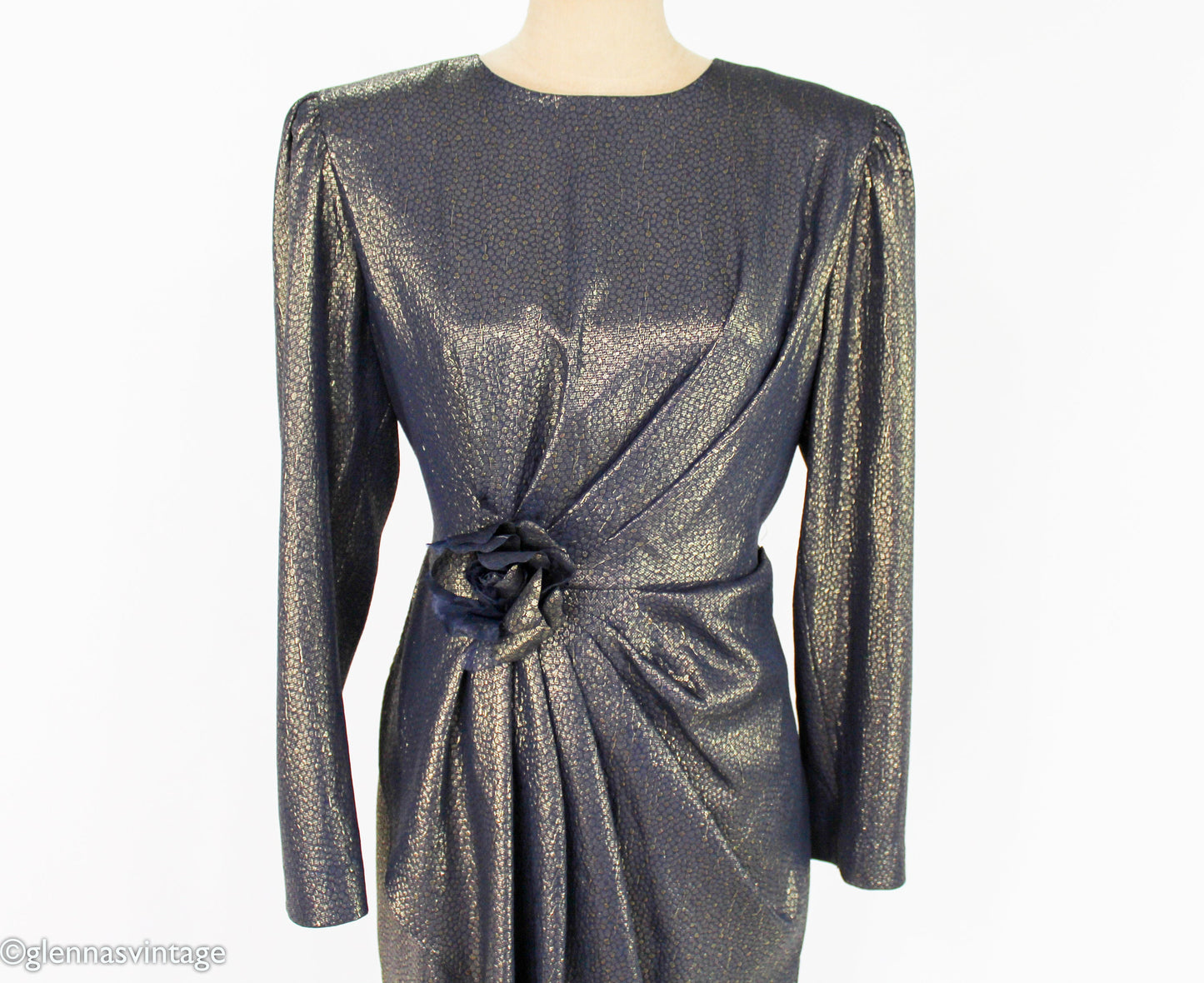 1980s Estevez Black & Gold Evening Dress, Medium