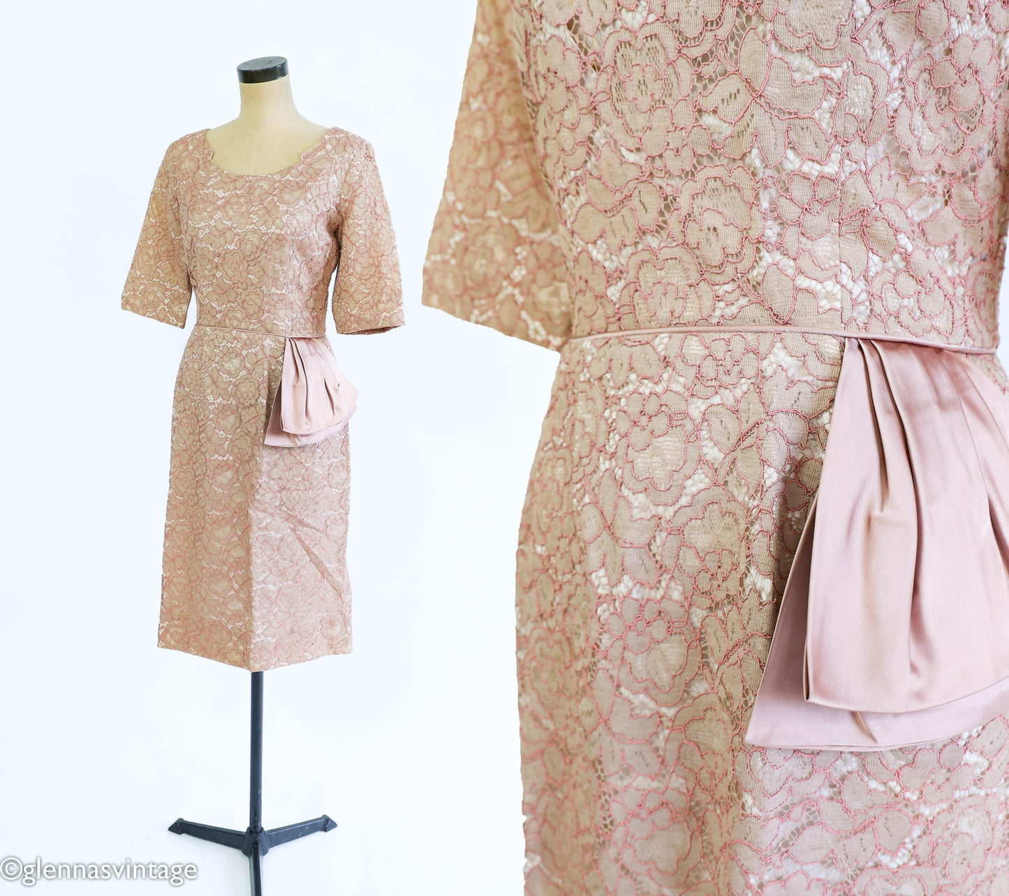 1950s Blush Pink Lace Cocktail Dress, Medium