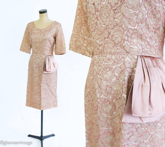 1950s Blush Pink Lace Cocktail Dress, Medium
