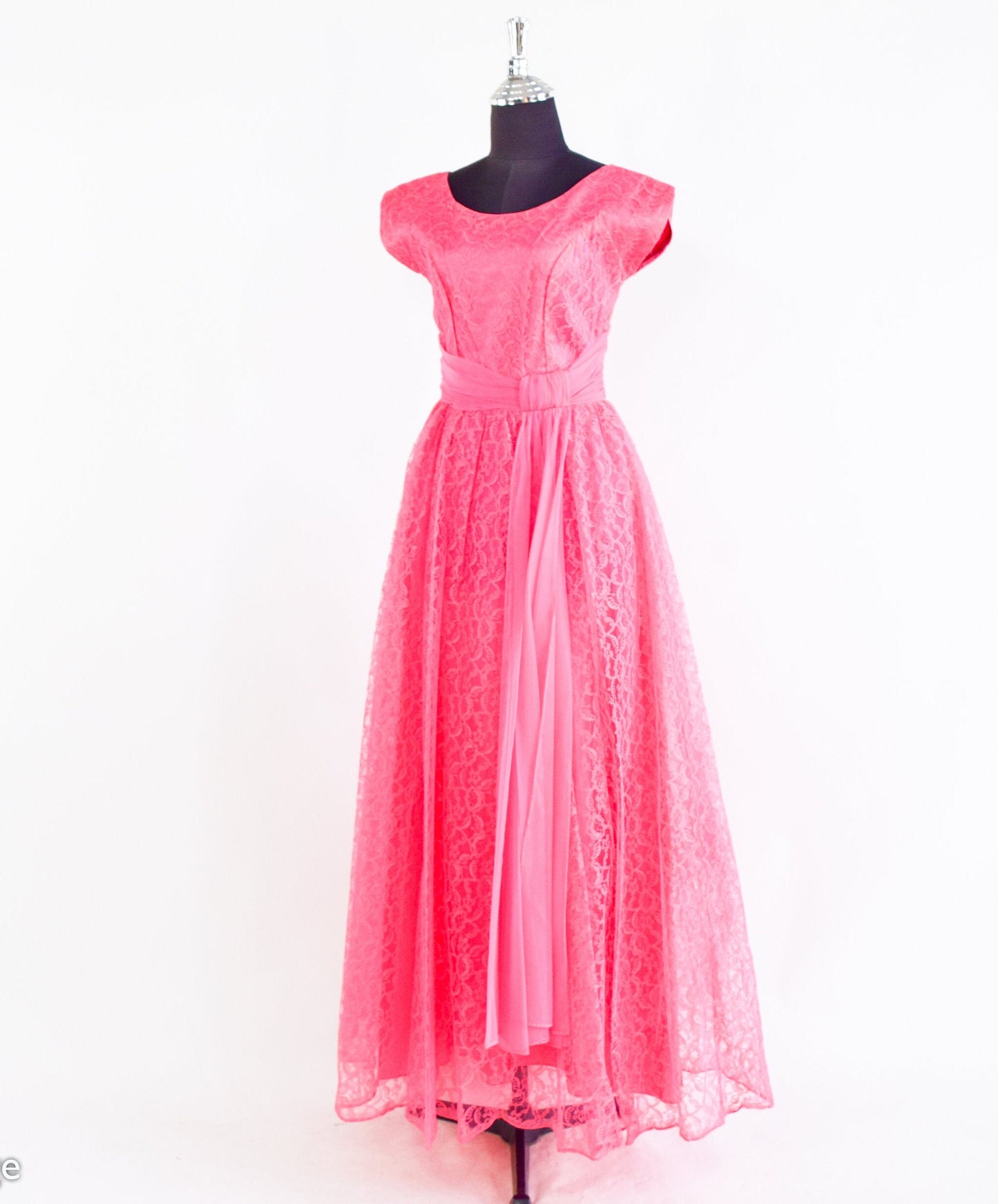 1950s Pink Lace Evening Dress | 50s Pink Lace Formal | Bubblegum Pink Maxi Dress | XS
