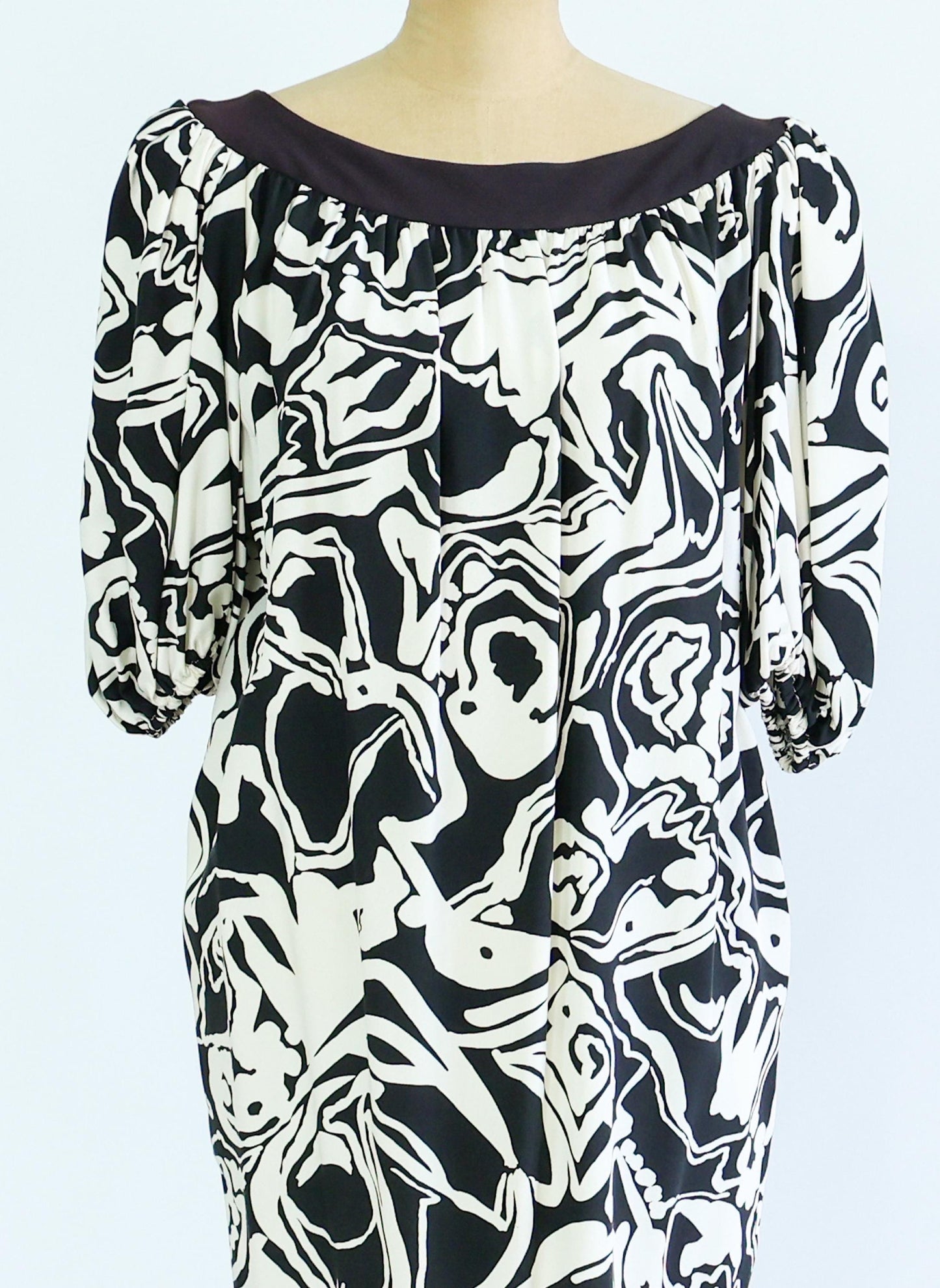 Saint Laurent | 1980s Black & White Crepe Abstract Dress  | 80s Black and White Floral Short Dress | Saint Laurent Paris | Large
