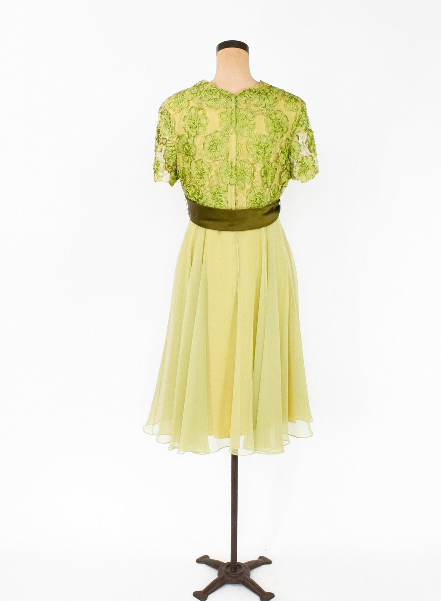 1950s Green Lace & Chiffon Party Dress,  Medium