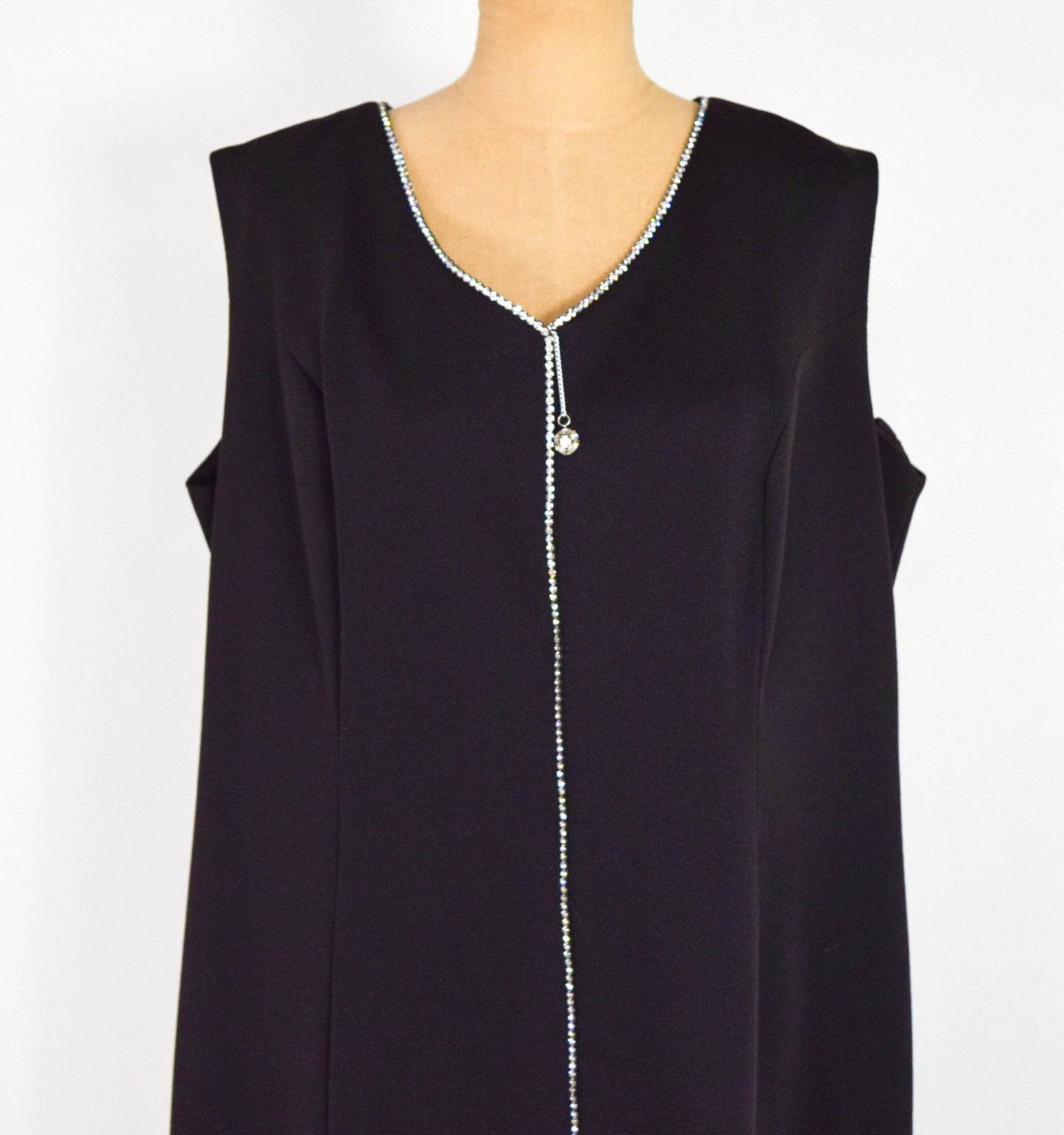 1960s Black Rhinestone Sleeveless Dress, 48” Waist