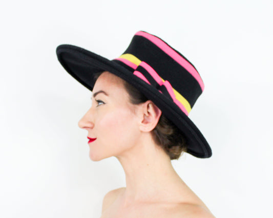 1980s Mr. Blackwell Pink Stripe Wool Hat