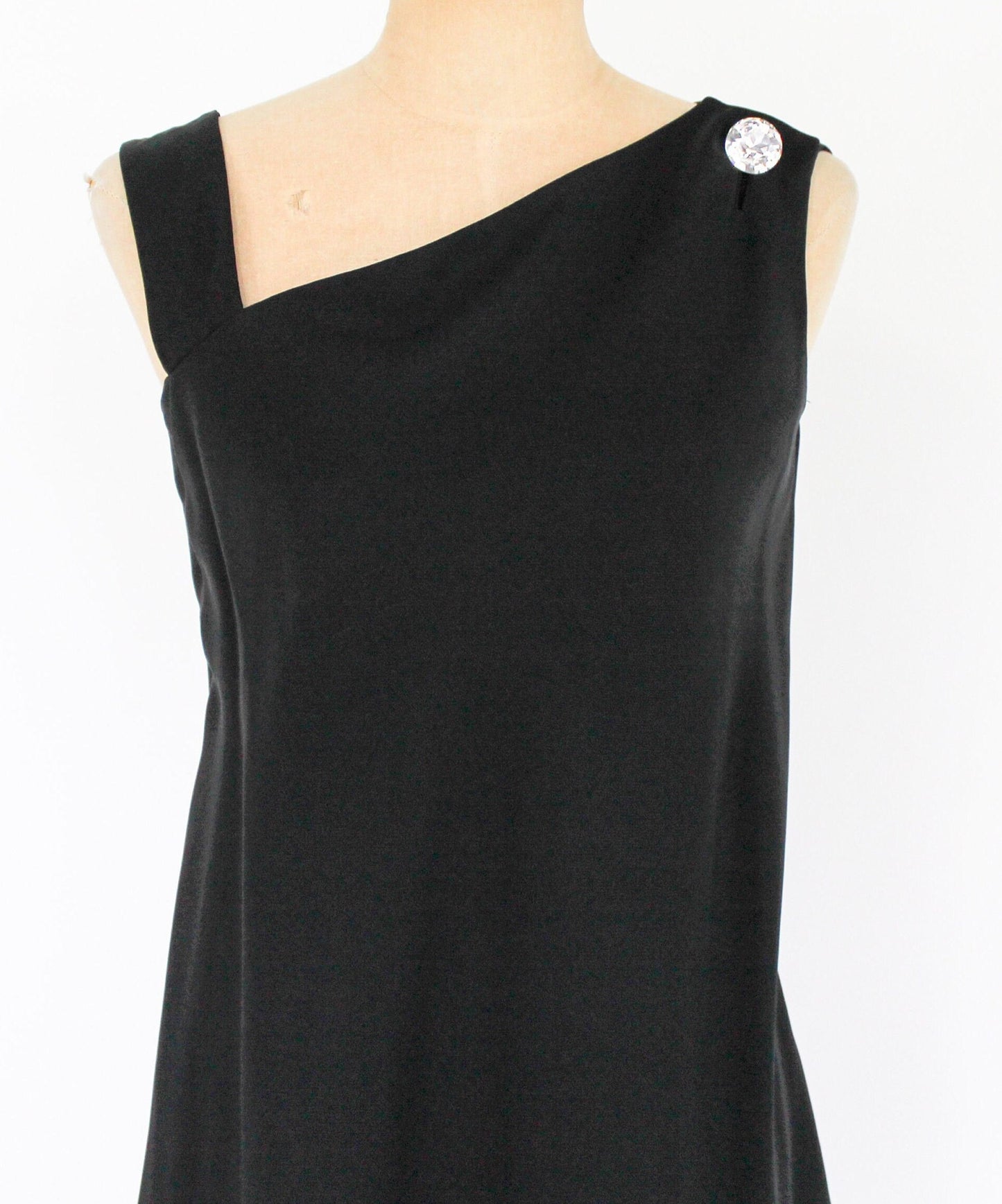 1960s Black Silk Cocktail Dress | 60s Black Sleeveless Dress | Jackie O | Larry Aldrich | Medium