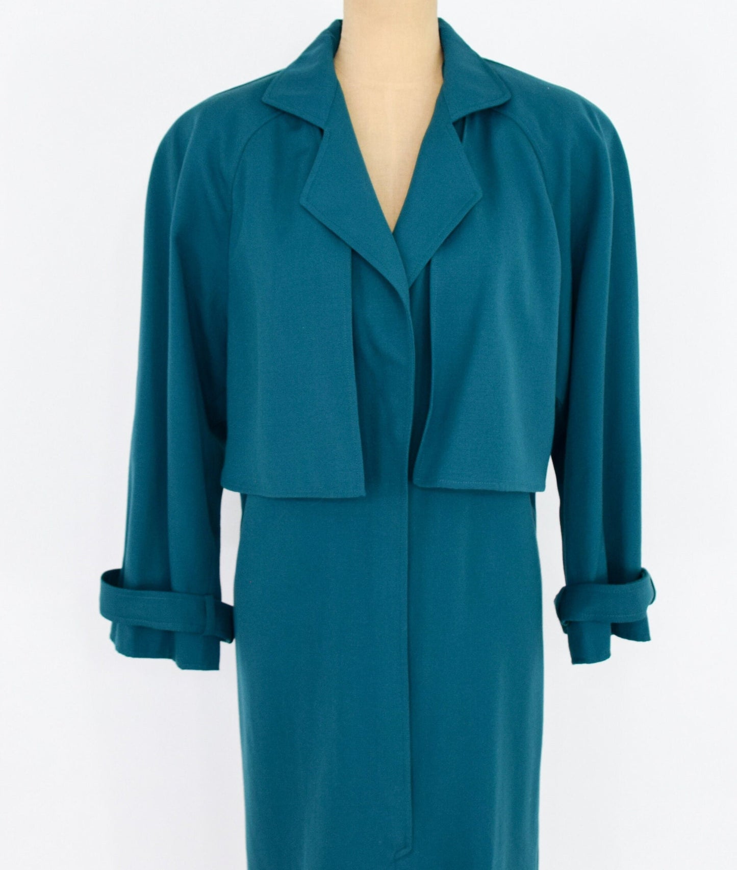 1980s Bernard Perris Aqua Wool Gabardine Dress, Medium