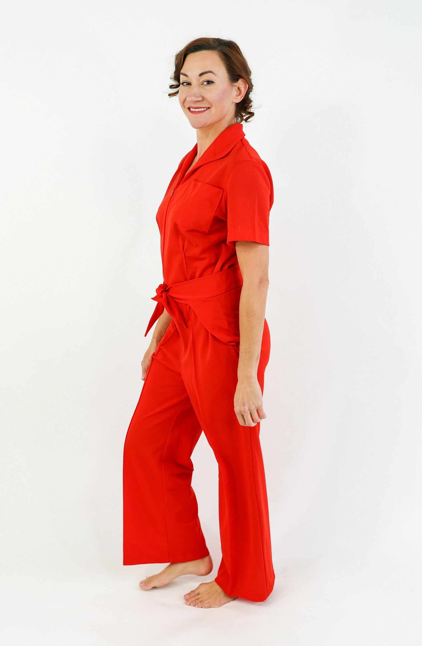 1970s Red Knit Jumpsuit, One Piece, Medium