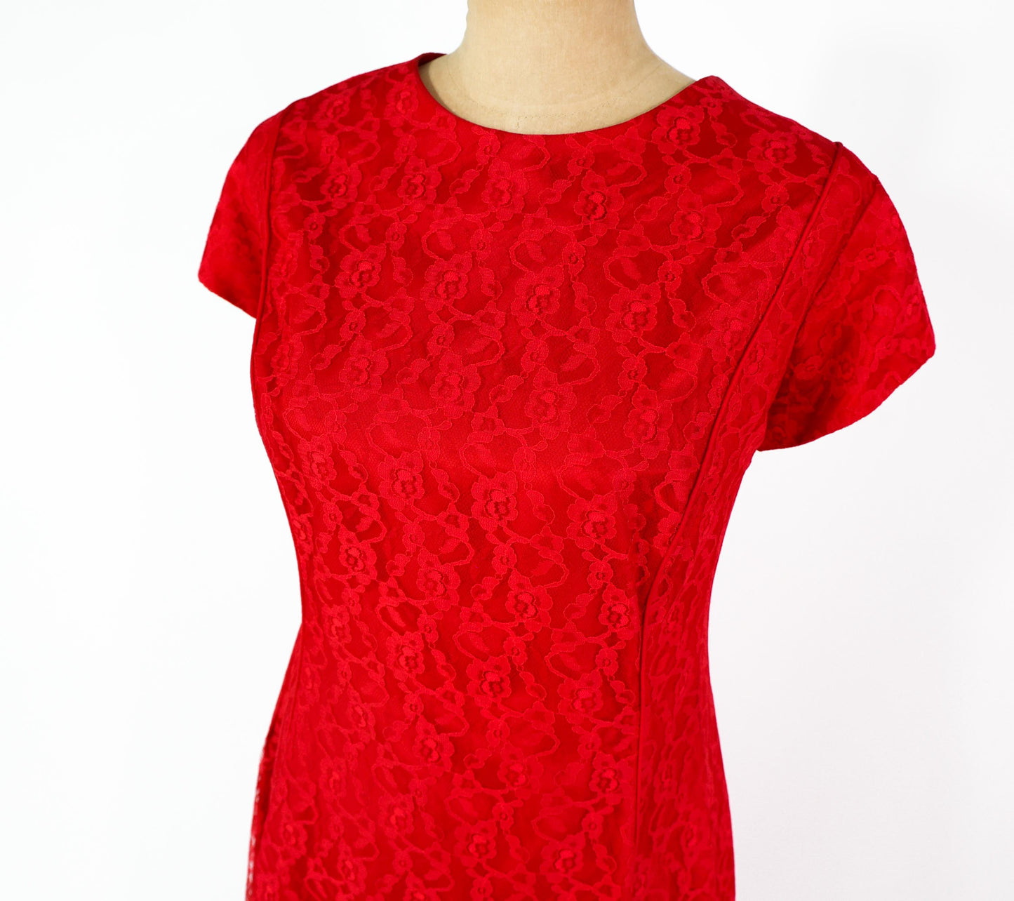 1960s Red Lace Maxi Dress, Extra Large