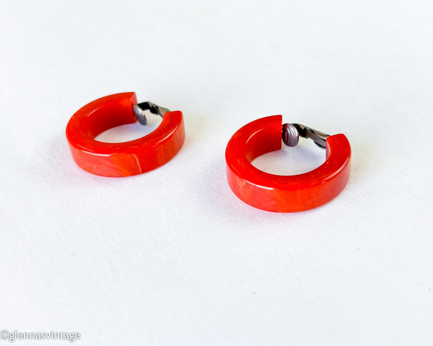 1940s Red Bakelite Earrings | Red Hoop Plastic Clips