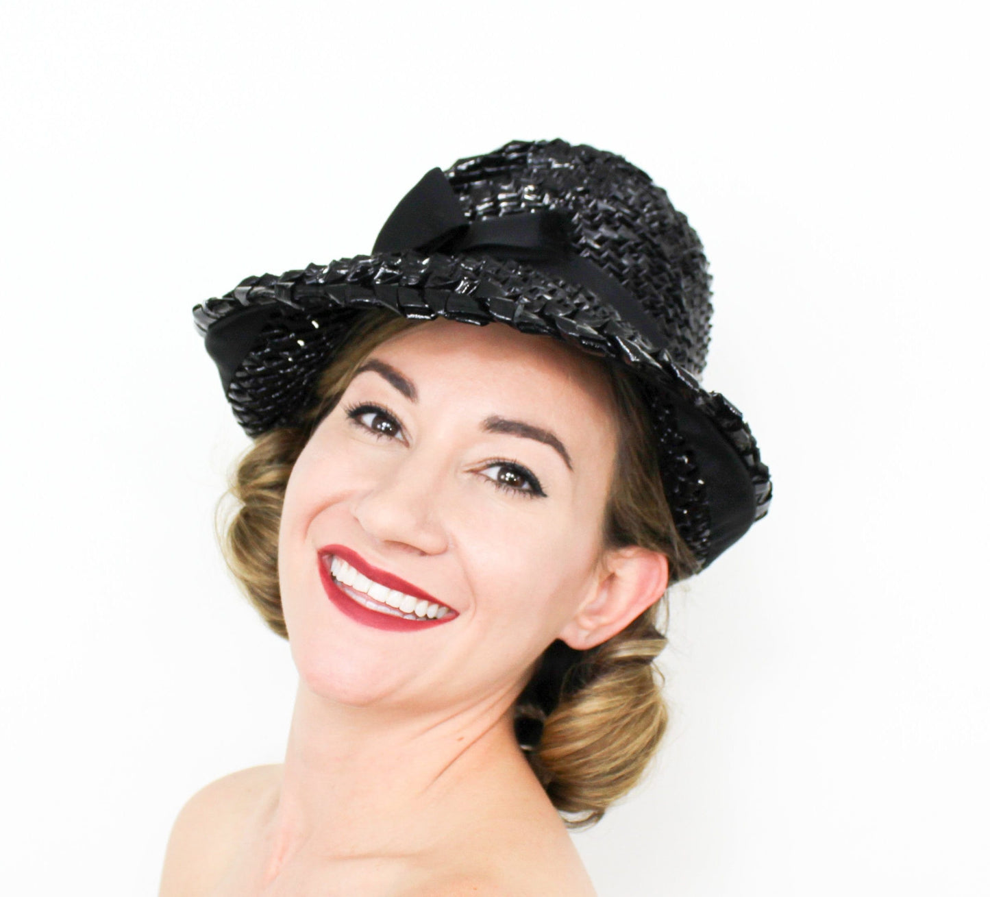 Mr John Jr 1960s Black Raffia Hat | Asymmetric Straw Hat