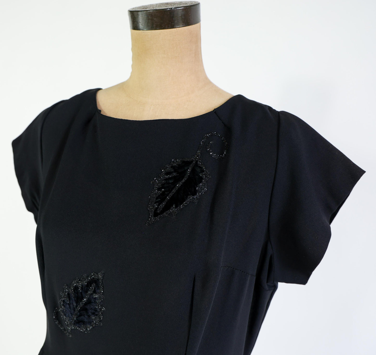 1950s Black Rayon Crepe Dress, Extra Large