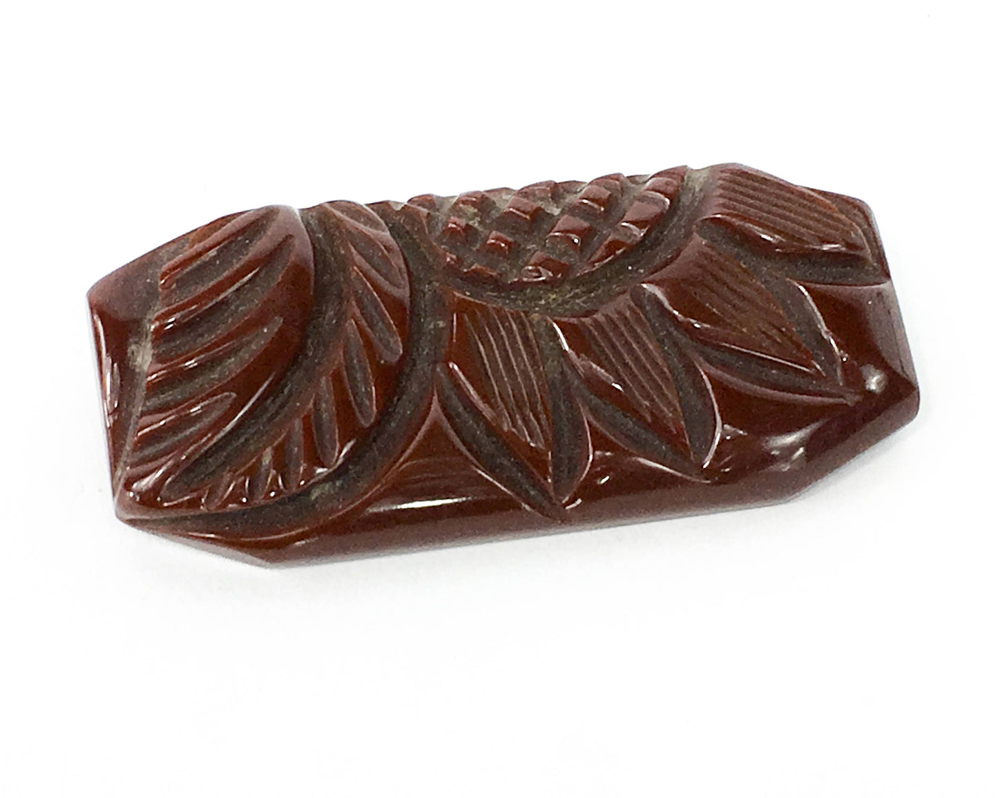 1930s Floral Carved Bakelite Brooch | Vintage Brown Pin