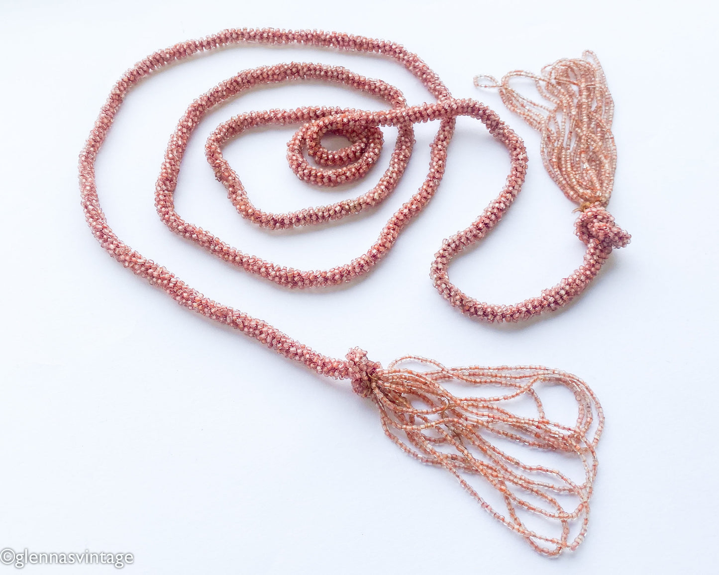 1920s  Pink Glass Bead Necklace | 20s Pink Beads Lariat Necklace | Flapper | Downton Abby | Gatsby