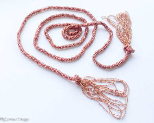 1920s  Pink Glass Bead Necklace | 20s Pink Beads Lariat Necklace | Flapper | Downton Abby | Gatsby