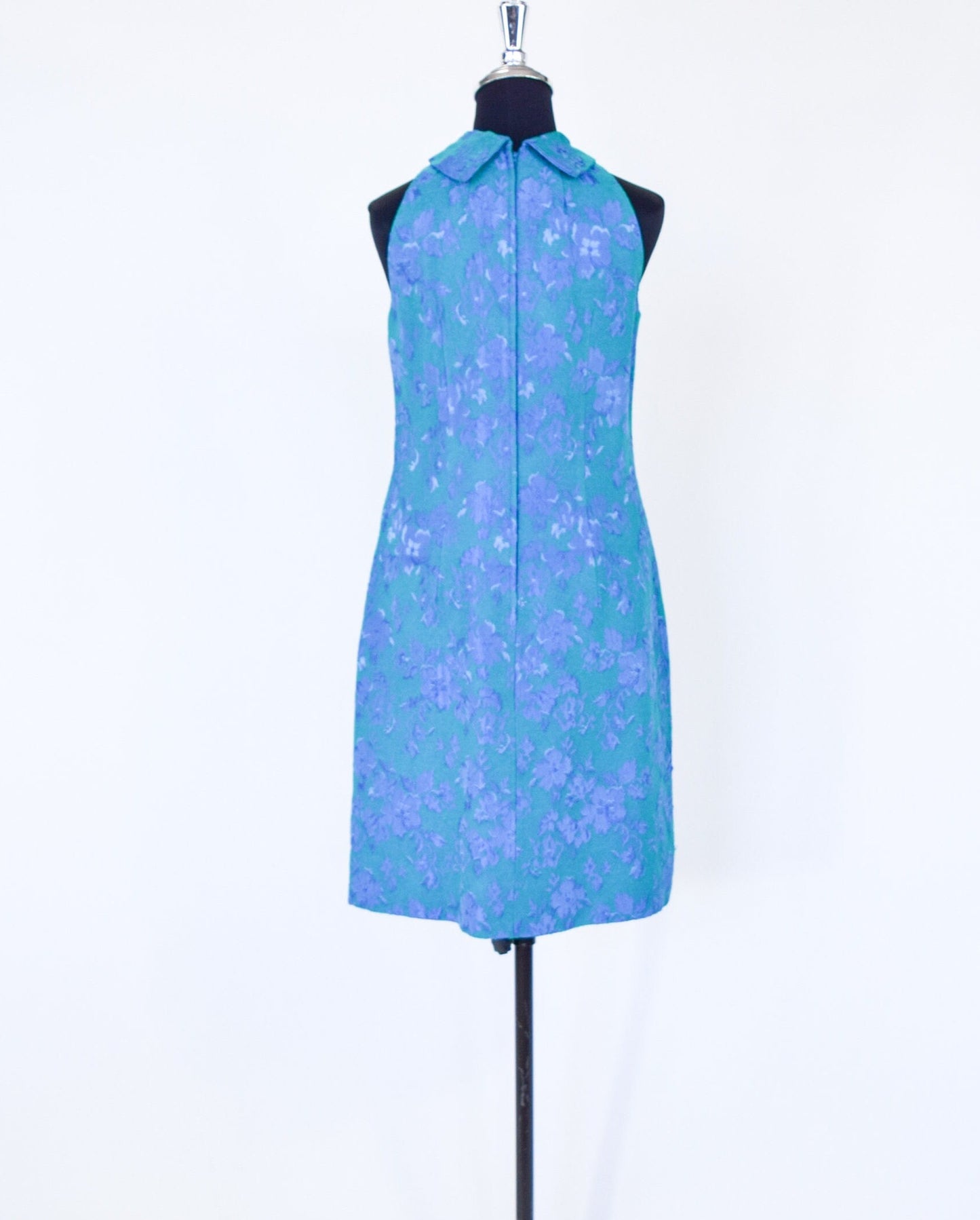 1960s Blue Brocade Coat Dress Set | 60s Turquoise Blue & Lavender Floral Brocade Dress Set | Jackie O | Small