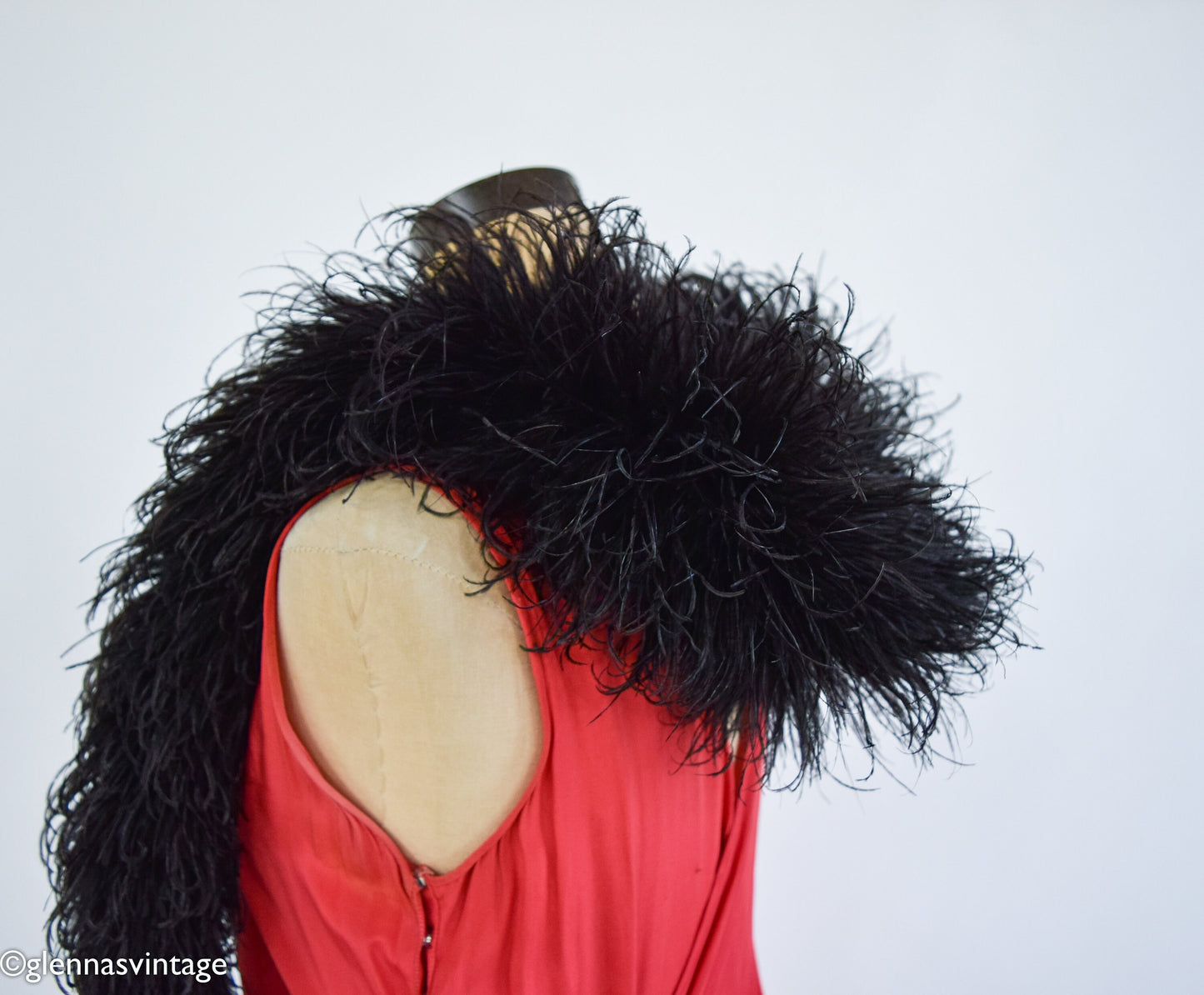 1900s Rare Black Ostrich Feather Stole, Edwardian Era Scarf