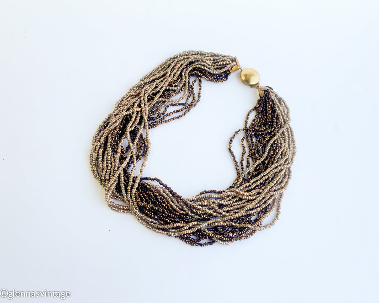 1940s Coper & Bronze Seed Beaded Necklace