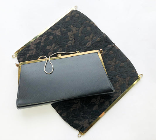 1960s Black Floral Convertible Purse Handbag