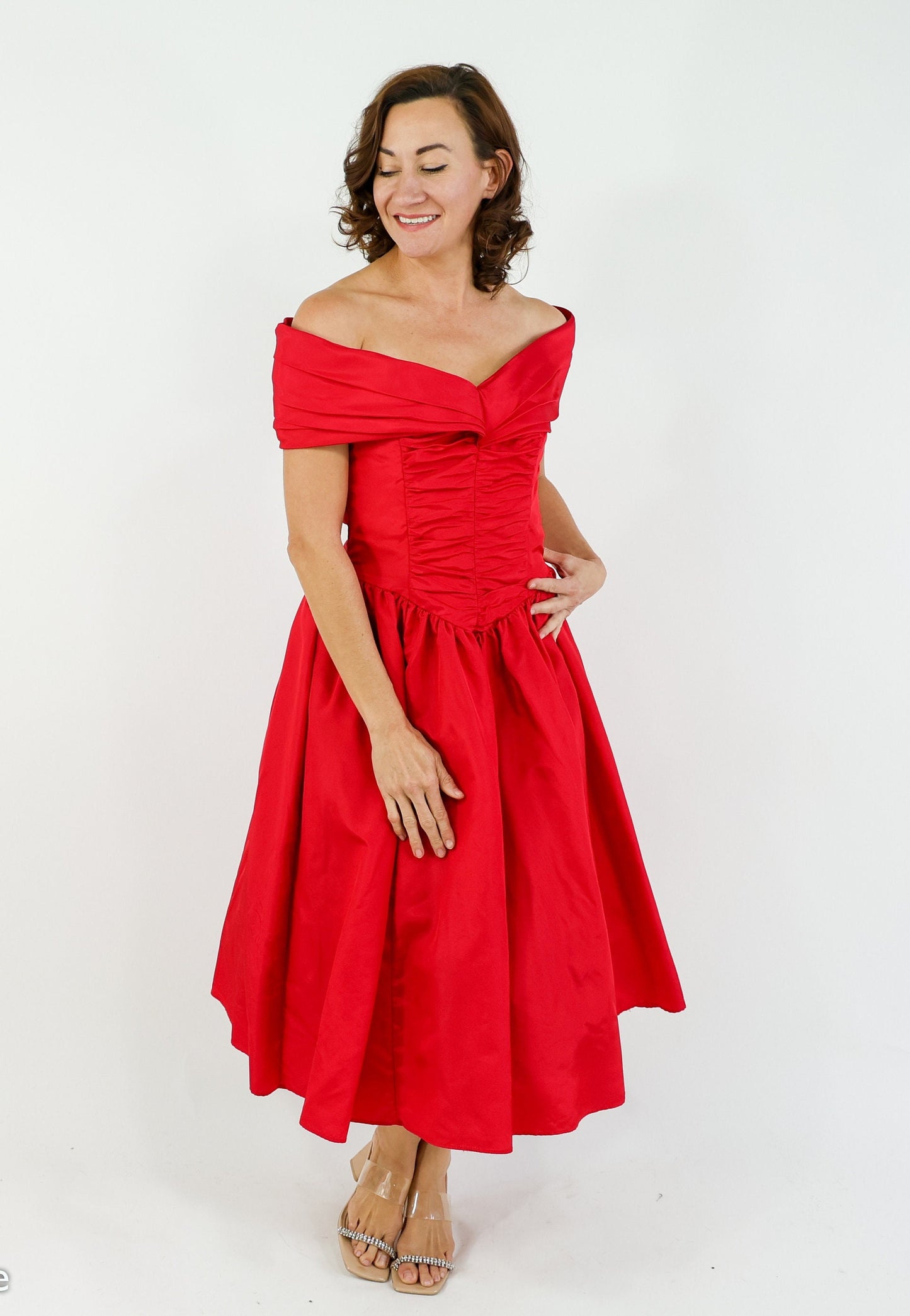 1980s Jessica McClintock Red Taffeta Party Dress, Small