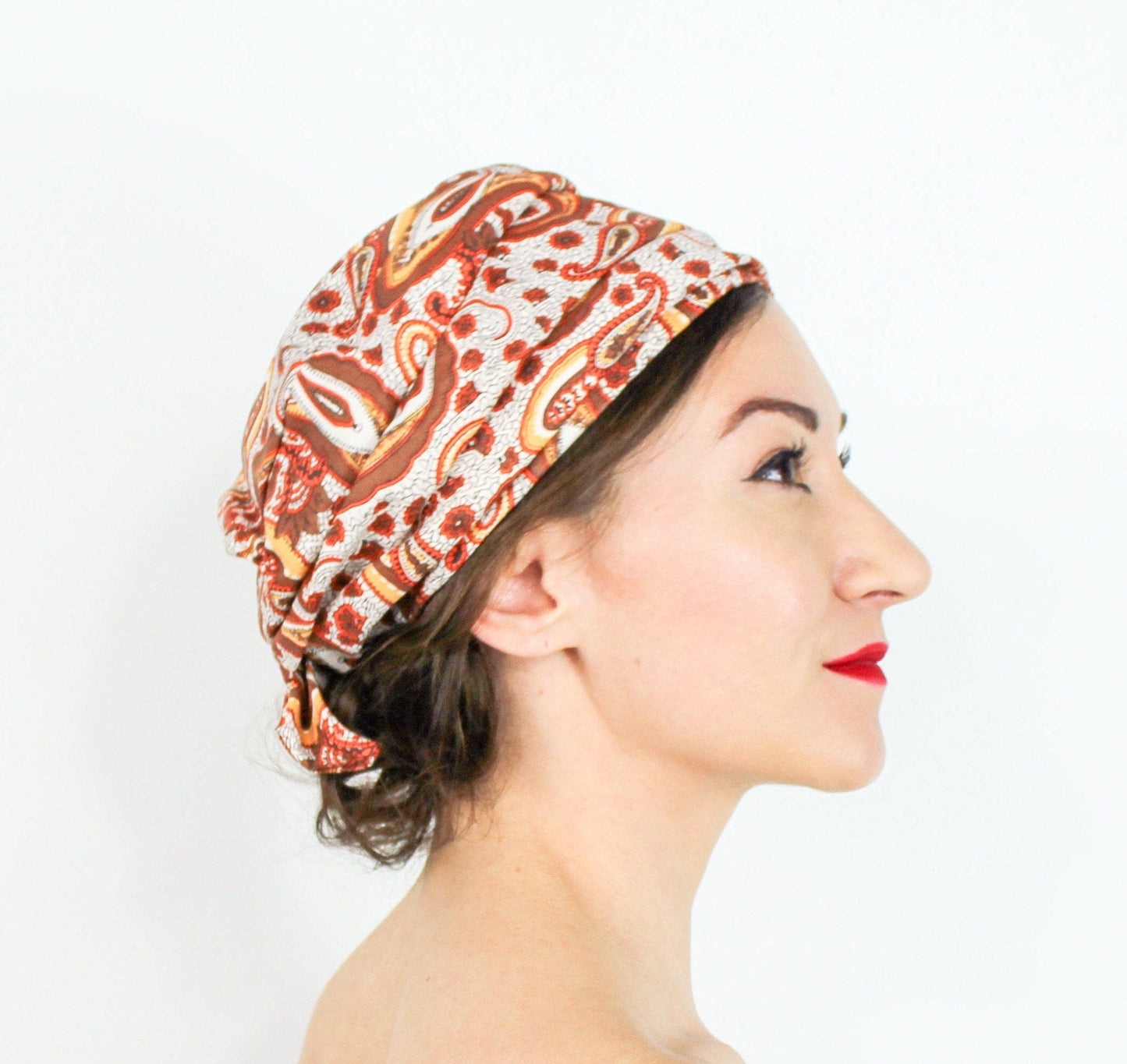 1950s Orange Paisley Print Turban Hat