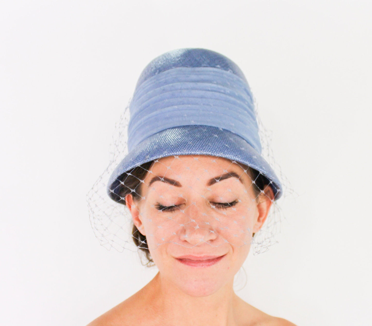 1960s Blue Straw Bucket Hat