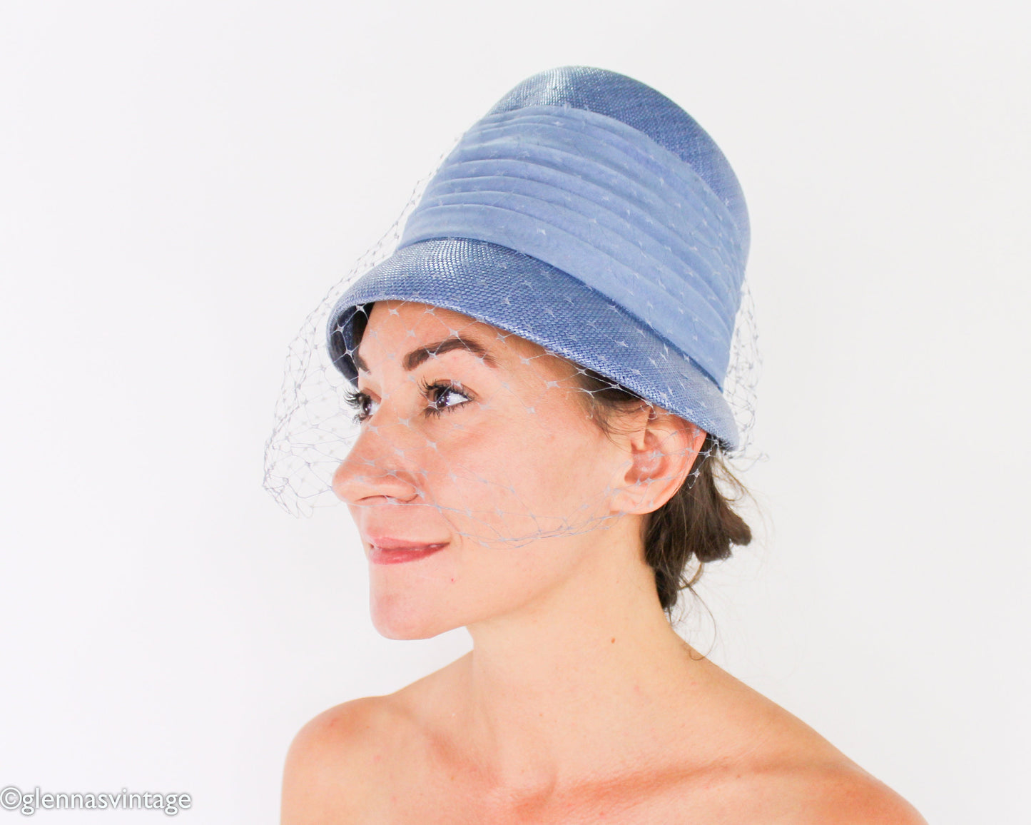 1960s Blue Straw Bucket Hat