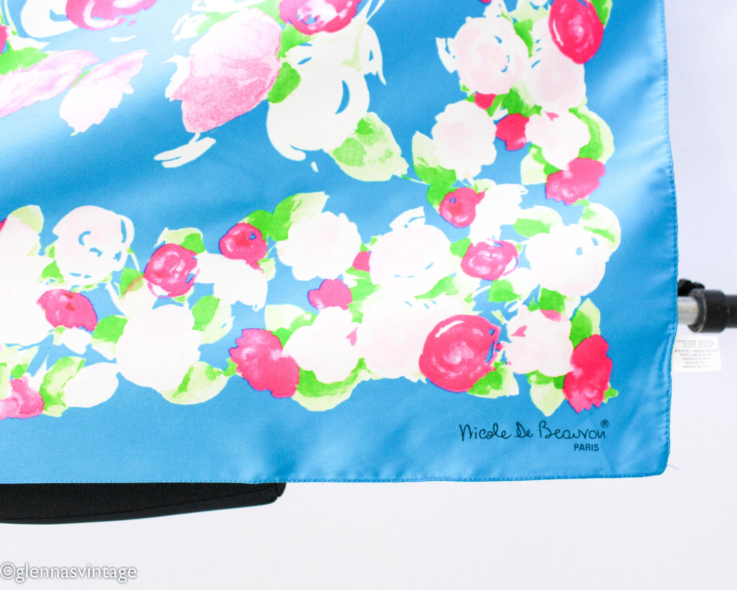 1980s Blue Floral Pattern Scarf