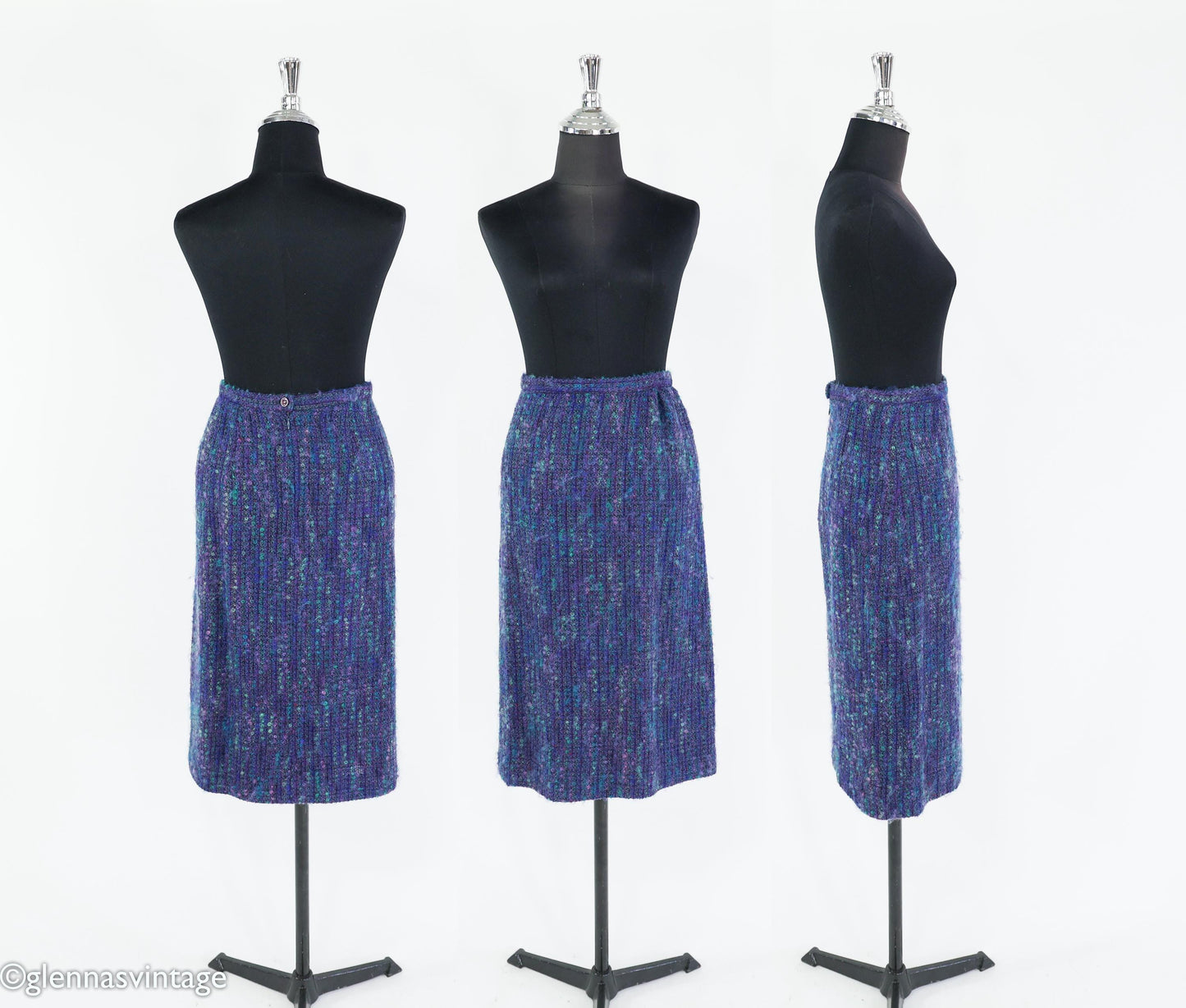 1960s Blue Purple Wool Suit | 60s Purple Wool Tweed Skirt Suit | Jim Baldwin | Medium