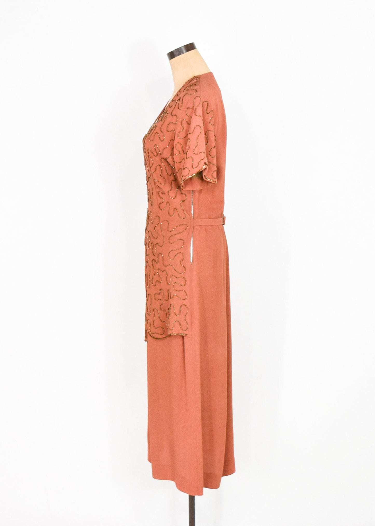 1940s Copper Beaded Evening Dress | 40s Orange Beaded Evening Gown | Old Hollywood | Large