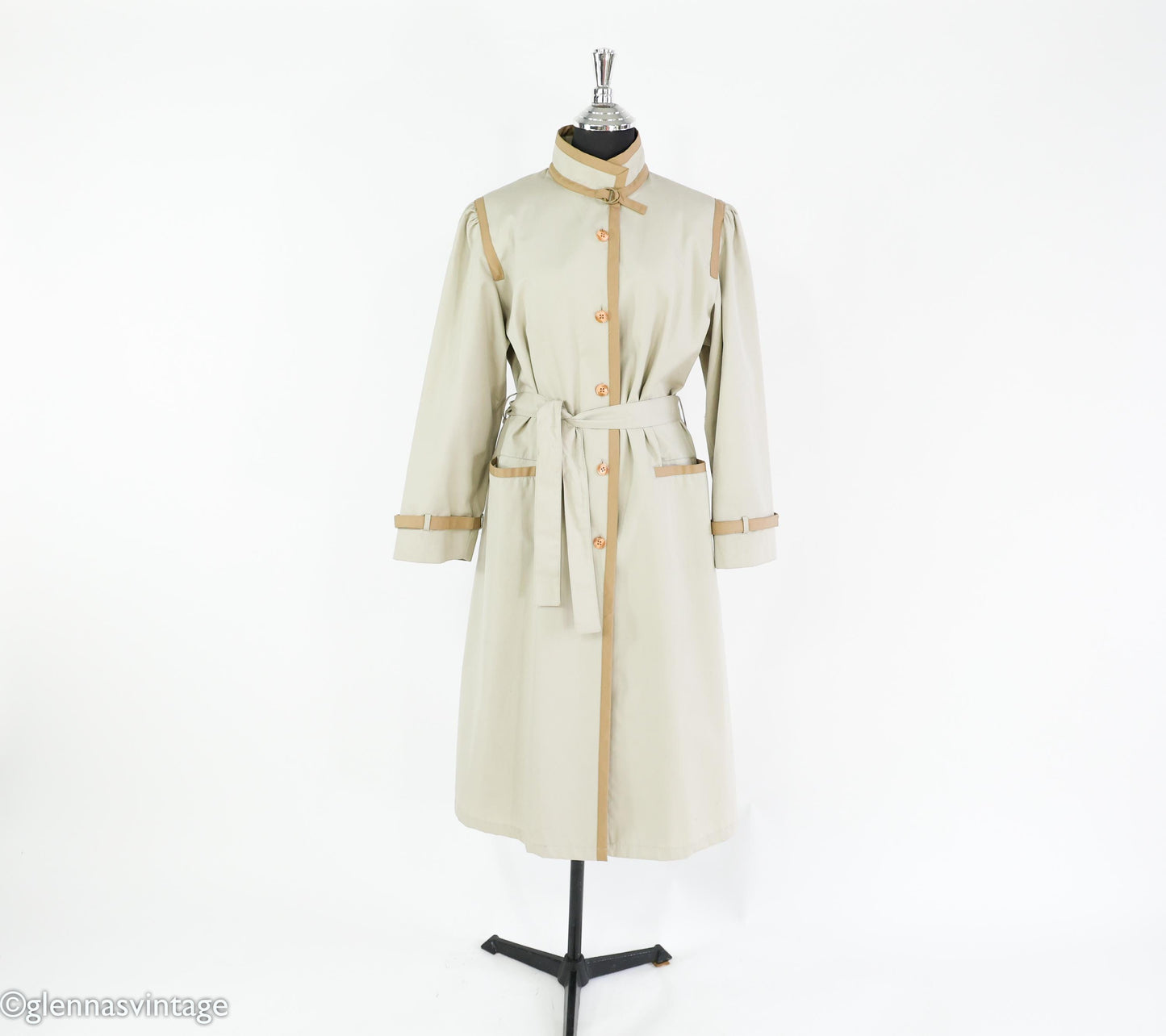 1970s Khaki Beige Trench Coat, 46" Bust