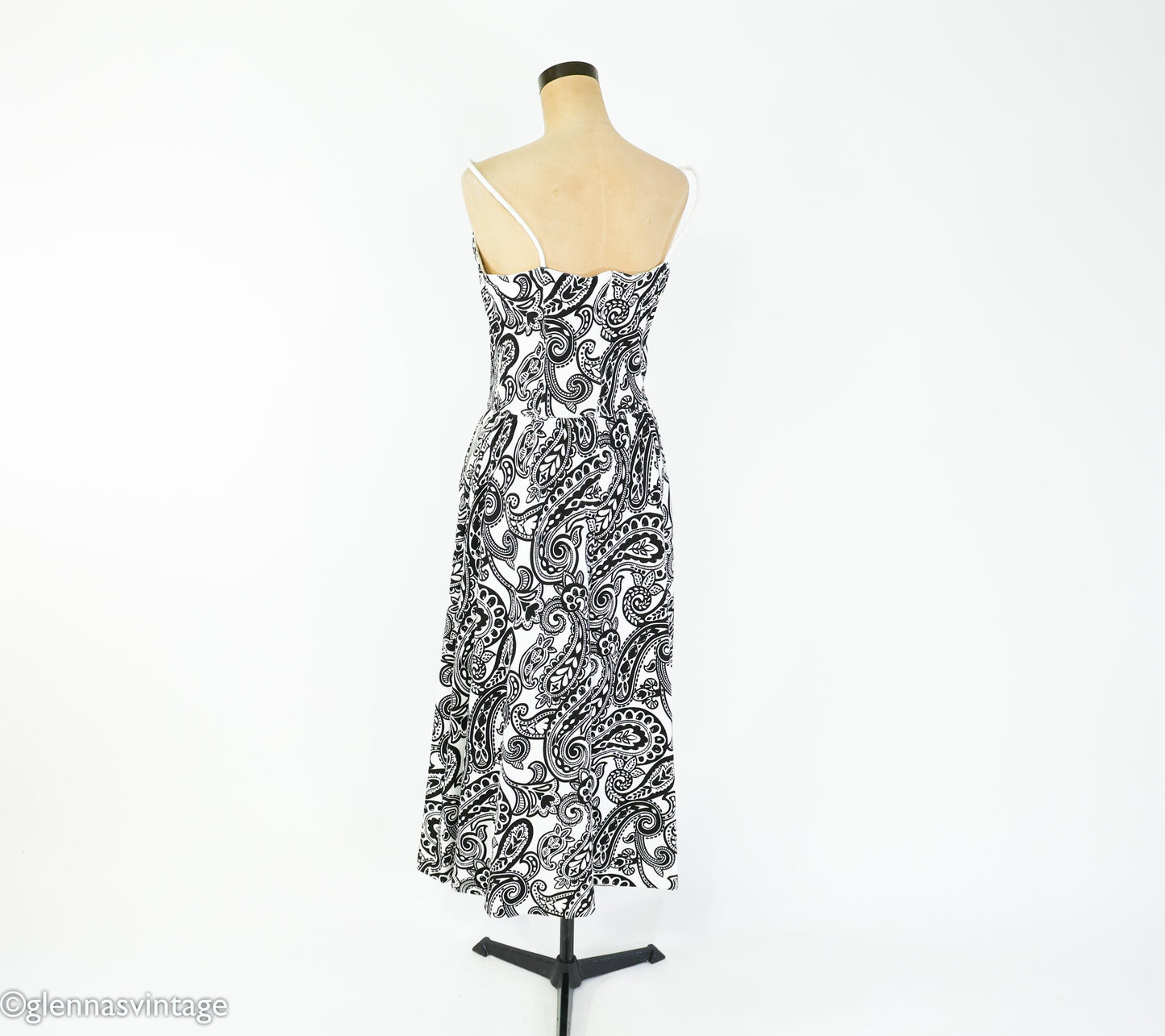 1990s Black & White Paisley Cotton Sundress | Adrienne Vittadini, Medium
