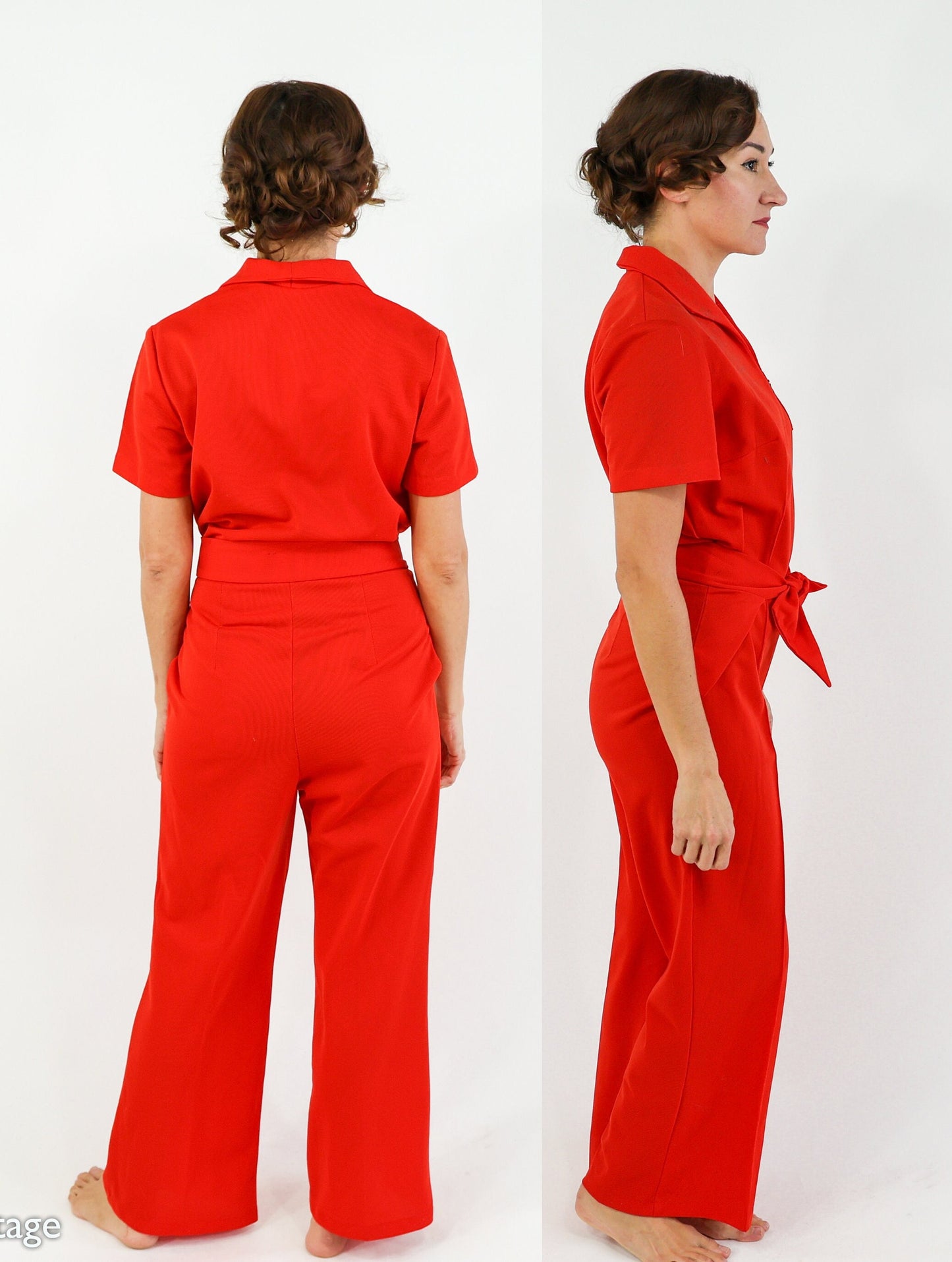 1970s Red Knit Jumpsuit, One Piece, Medium