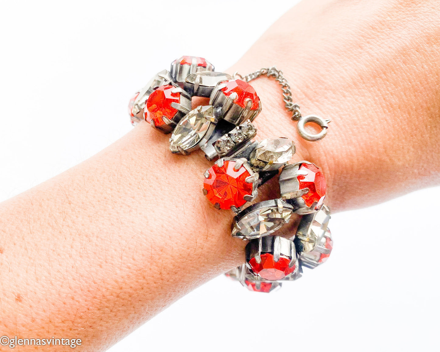 1940s Orange Rhinestone Bracelet | 40s Orange Evening Bracelet | Orange & Smokey Gray Rhinestones Bracelet | Old Hollywood