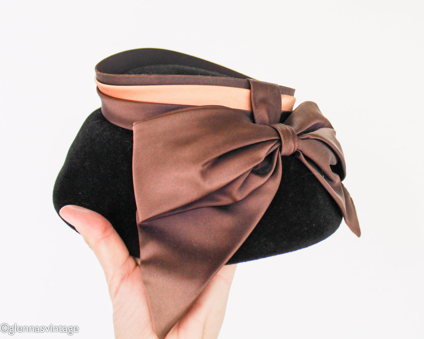 1950s Black Wool Felt Hat with Brown Satin Bow