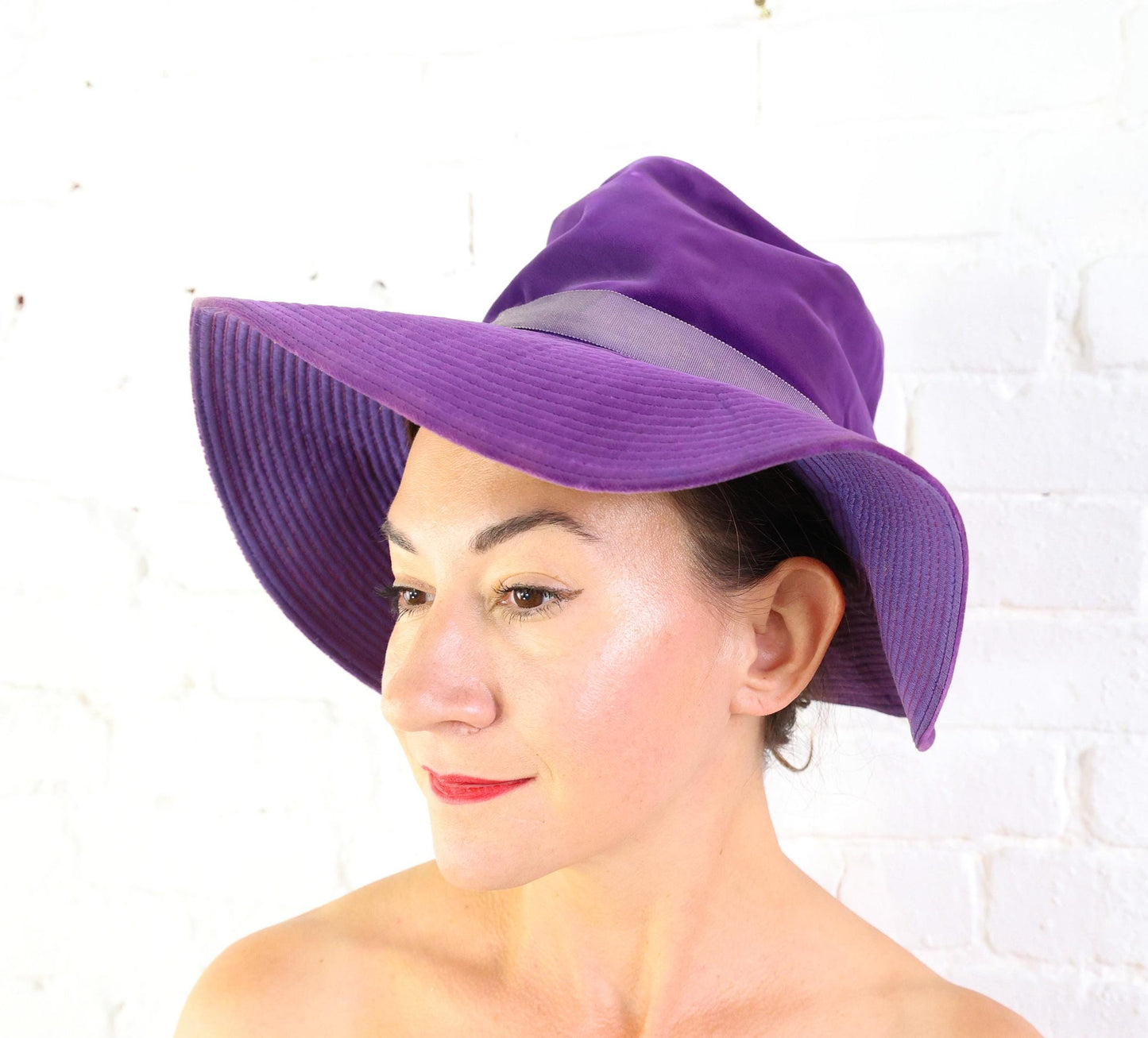1970s Purple Velvet Floppy Hat, Bohemian Wide brim Hat