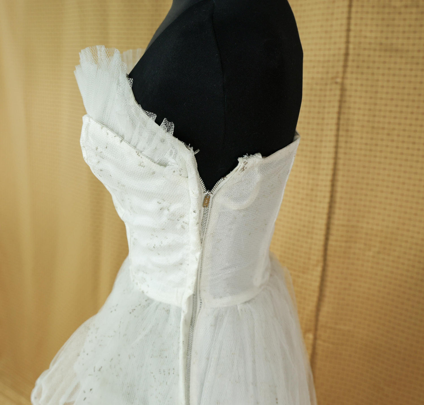 1940s White Tulle Evening Dress, Wedding Gown , XS
