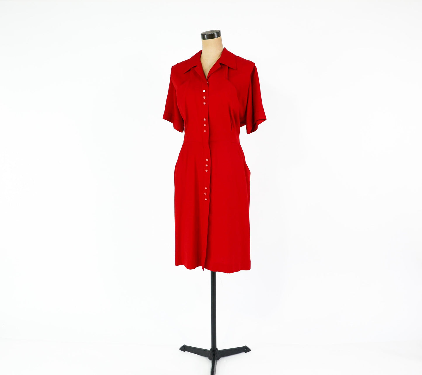 1940s Red Wool Day Dress, 48" Bust