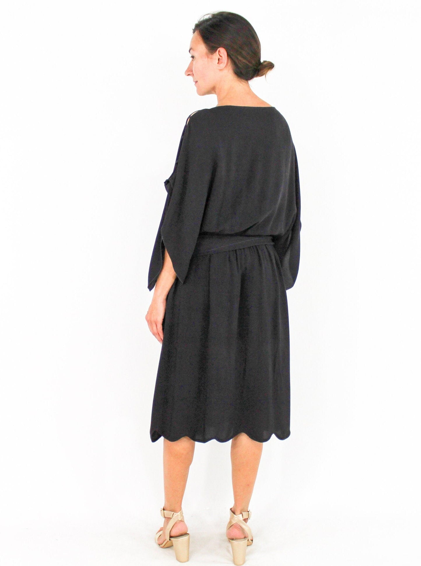 1920s Black Silk Crepe Flapper Dress with Rhinestone Detail, Large