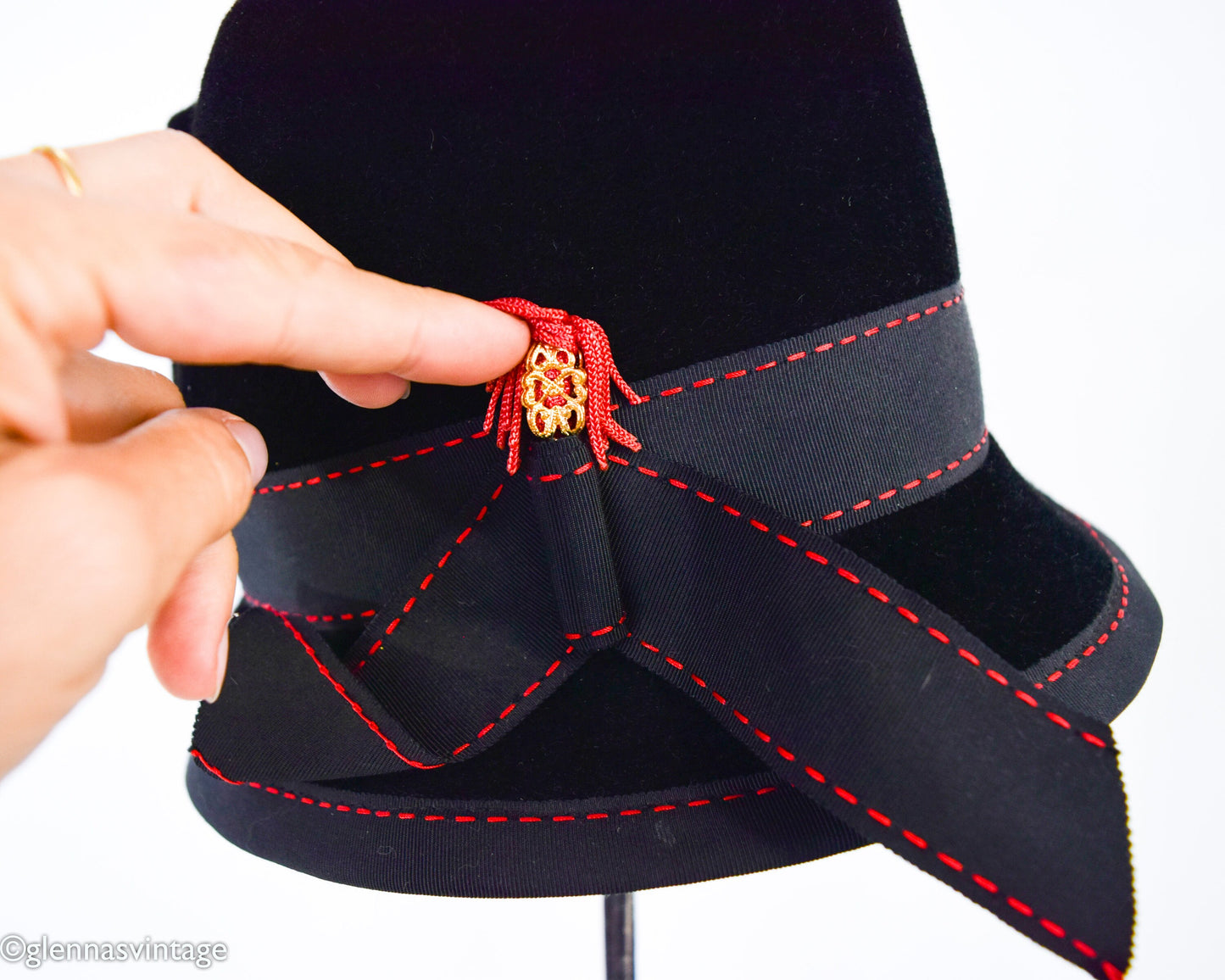 1960s Mr Philippe Black Velour Bucket Hat, Jackie O Style Cloche