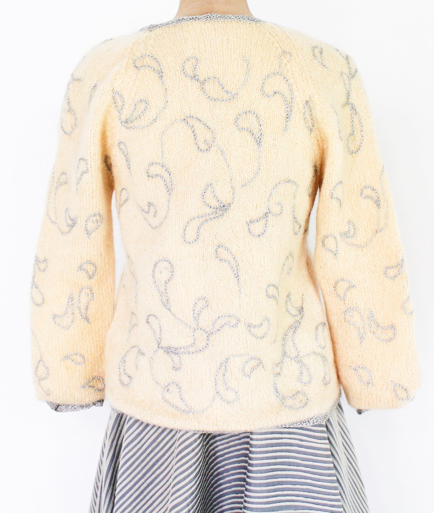 1960s Creme Mohair Cardigan | Beige Wool Sweater, Medium