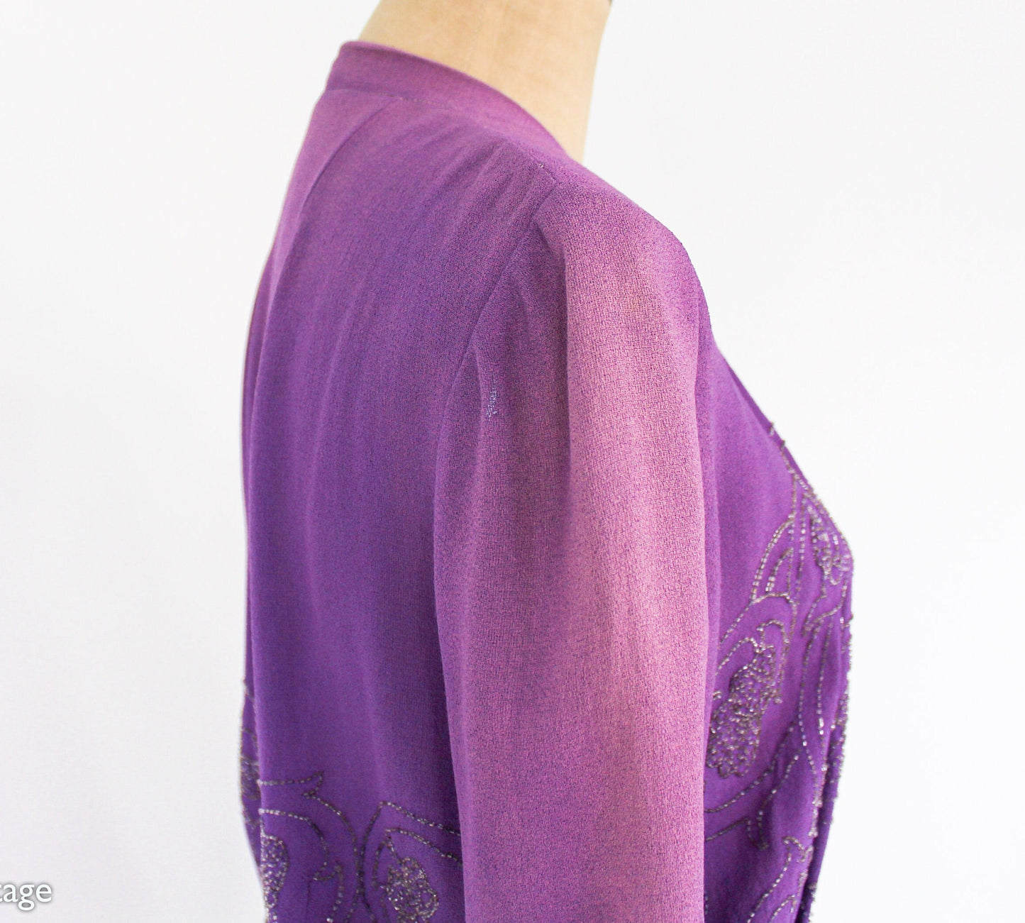 1940s Purple Beaded Evening Suit, Blouse & Skirt Set, Large