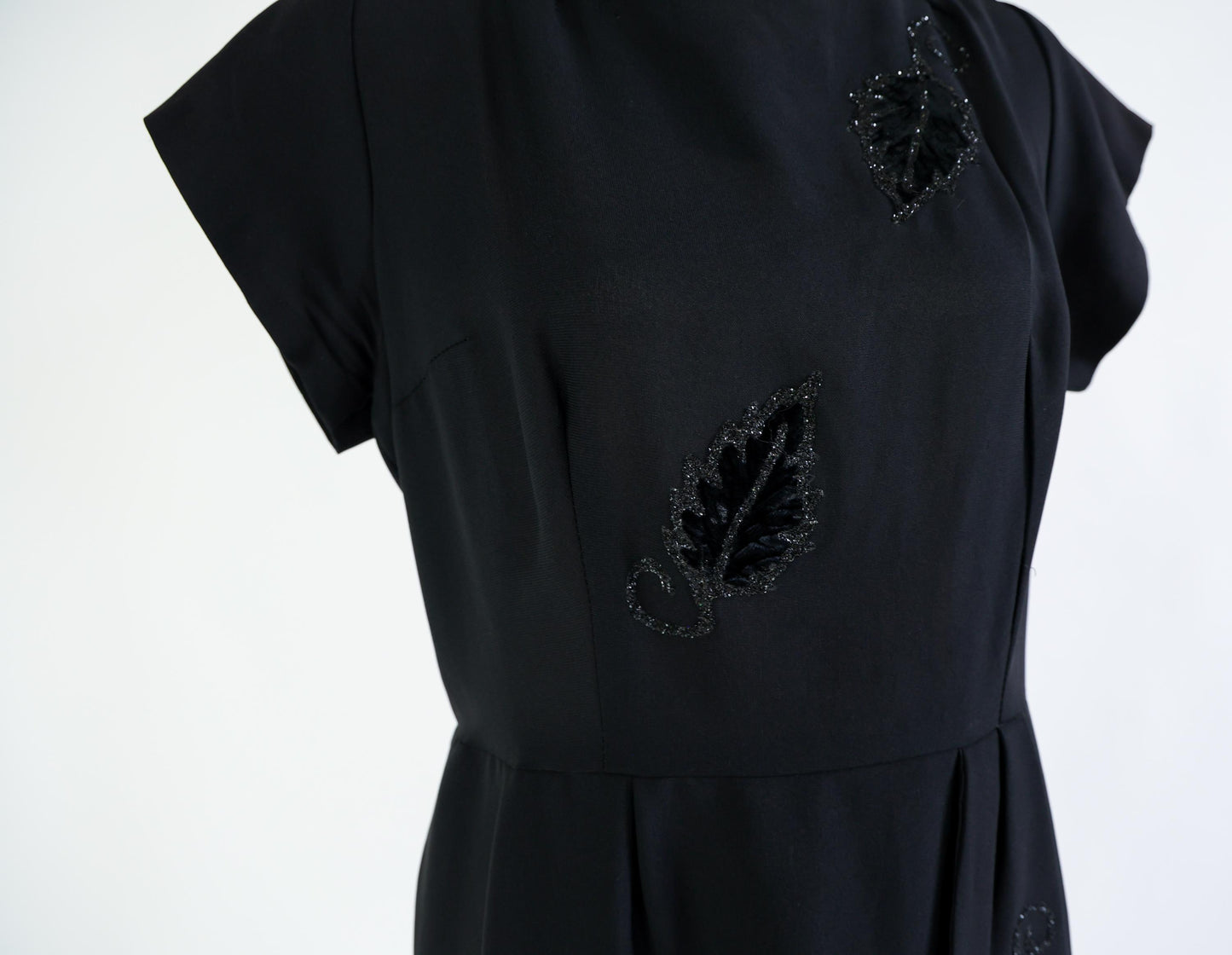 1950s Black Rayon Crepe Dress, Extra Large