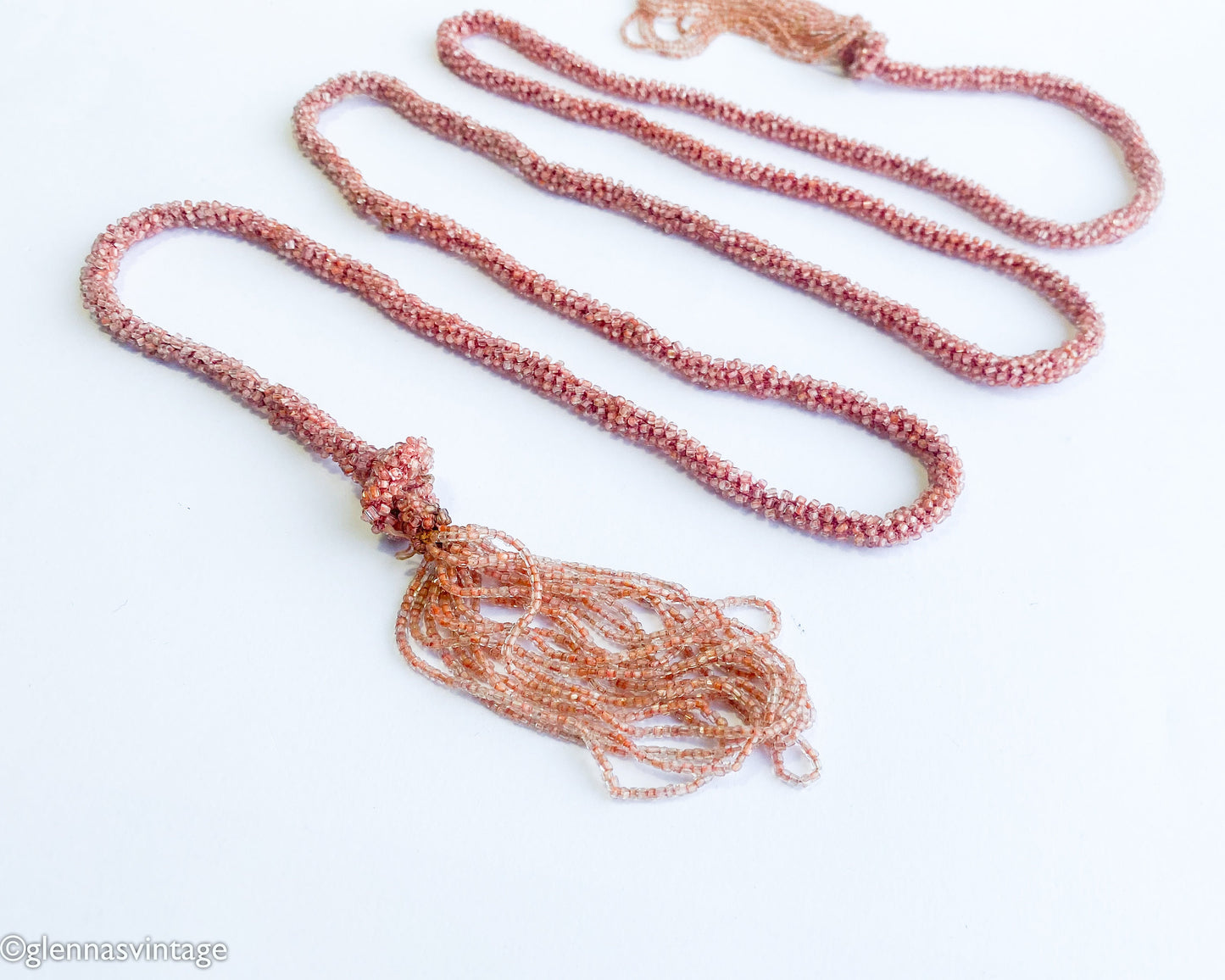 1920s  Pink Glass Bead Necklace | 20s Pink Beads Lariat Necklace | Flapper | Downton Abby | Gatsby