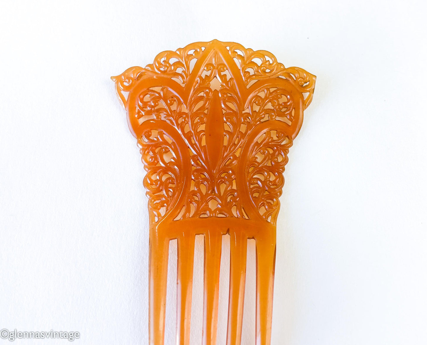 1900s Amber Celluloid Hair Comb | Art Nouveau Mantilla Comb