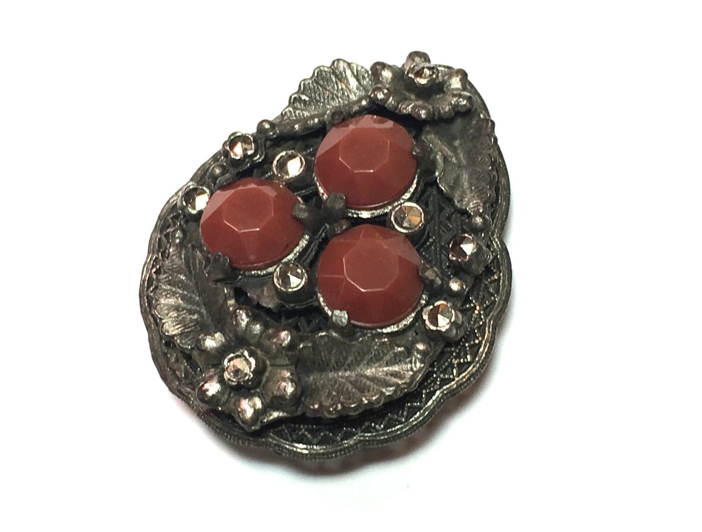 1940s Silver Filigree Dress Clip | 40s Silver Marcasite Fur Clip